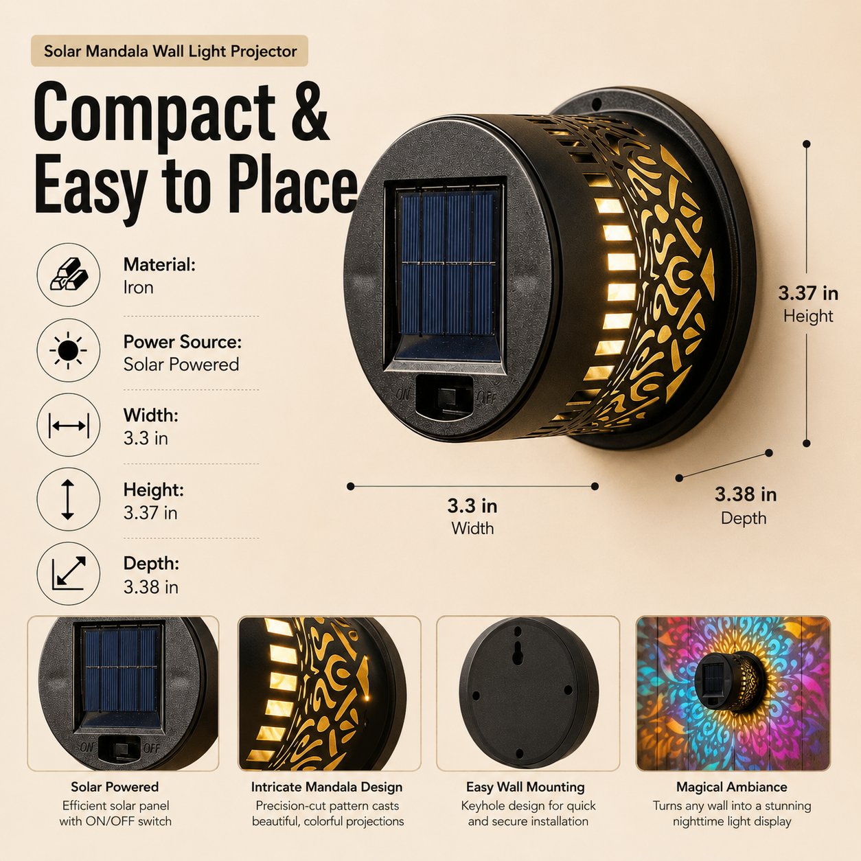 🏡𝓢𝓲𝓶𝓹𝓵𝔂𝓓𝓪𝓲𝓵𝔂® Solar Mandala Projector Outdoor Lights