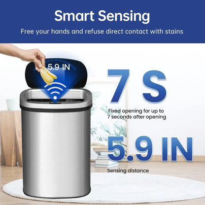 13 Gallon Stainless Steel Touchless Kitchen Trash Can with Motion Sensor for Indoor Use(Silver)