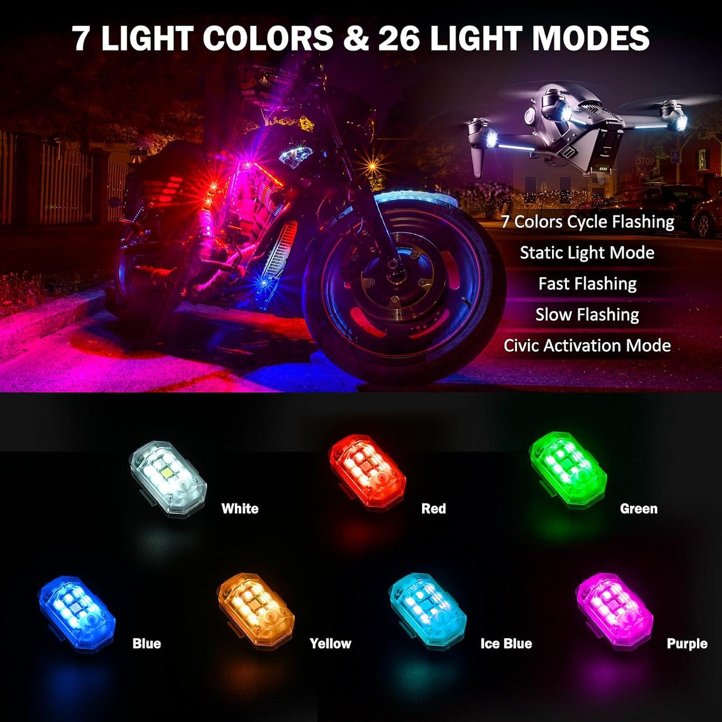 🚁💡 7 Colors LED Strobe Light